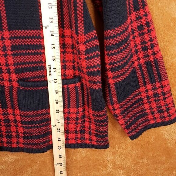 TALLY HO Womens Sweater Medium Red Plaid Zip Up Turtleneck Pockets Coatigan - Picture 4 of 7